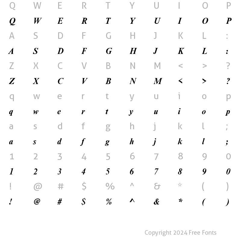 Character Map of NimbusRomD Bold Italic