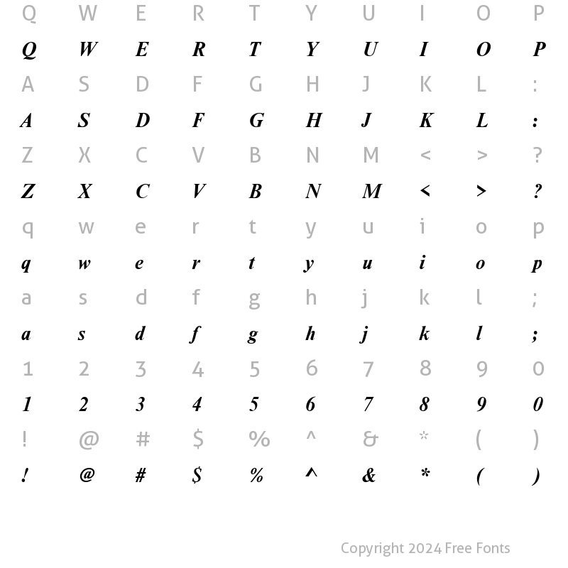 Character Map of NimbusRomDEE Bold Italic