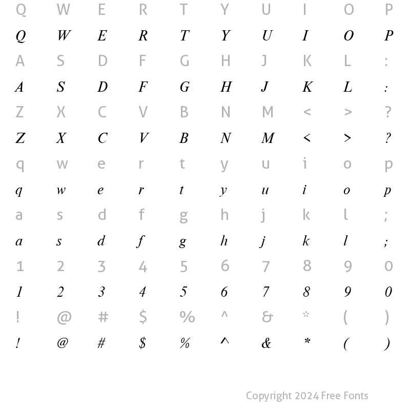 Character Map of NimbusRomDGR Italic