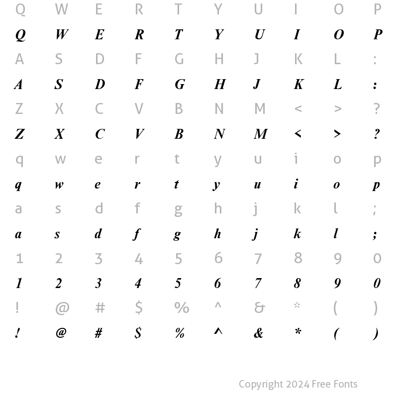 Character Map of NimbusRomDUN Bold Italic