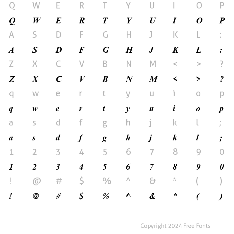 Character Map of NimbusRomNo9T Bold Italic