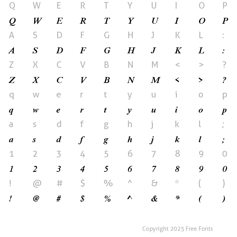 Character Map of NimbusRomNo9TMed Italic