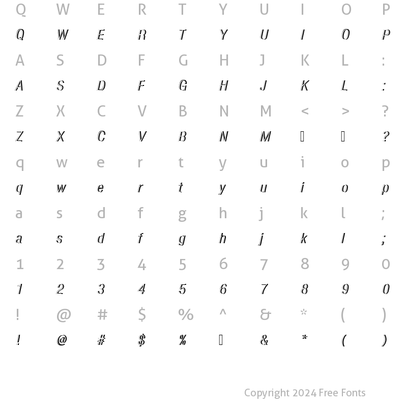 Character Map of NimbusSanDLigConItaRe1 Regular