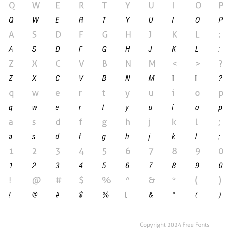 Character Map of NimbusSanDRegConItaRo1 Regular