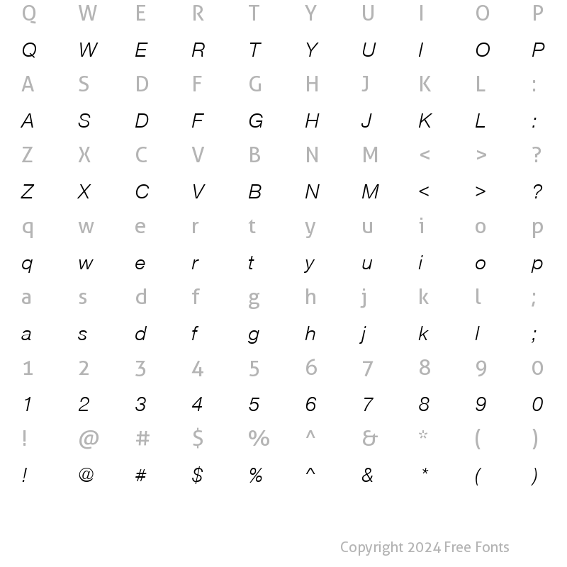 Character Map of NimbusSanNovT Italic