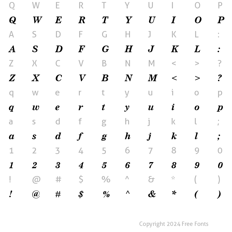 Character Map of Nimrod Bold Italic