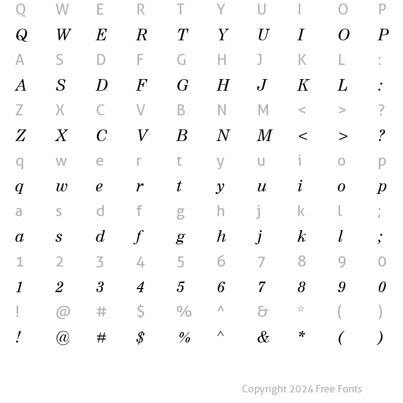 Character Map of Nimrod Italic