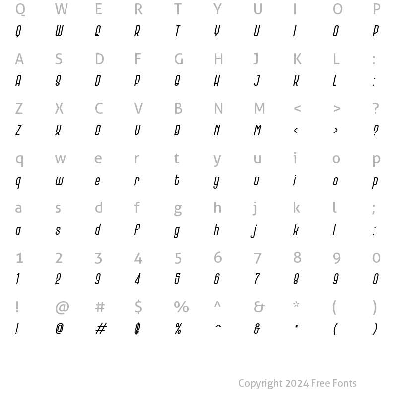 Character Map of Nine To FIve Italic Regular