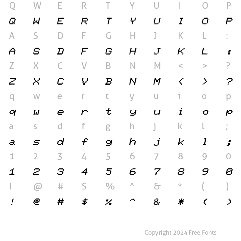 Character Map of Ninepin BoldItalic