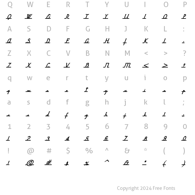 Character Map of NixonScript Bold Italic