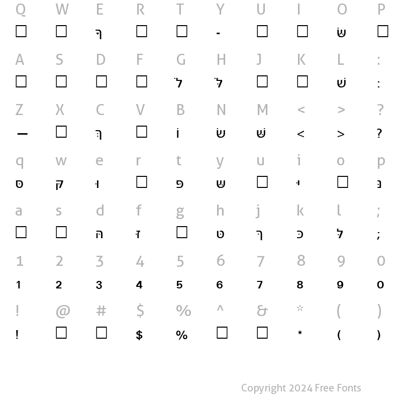 Character Map of Noam New Hebrew Regular