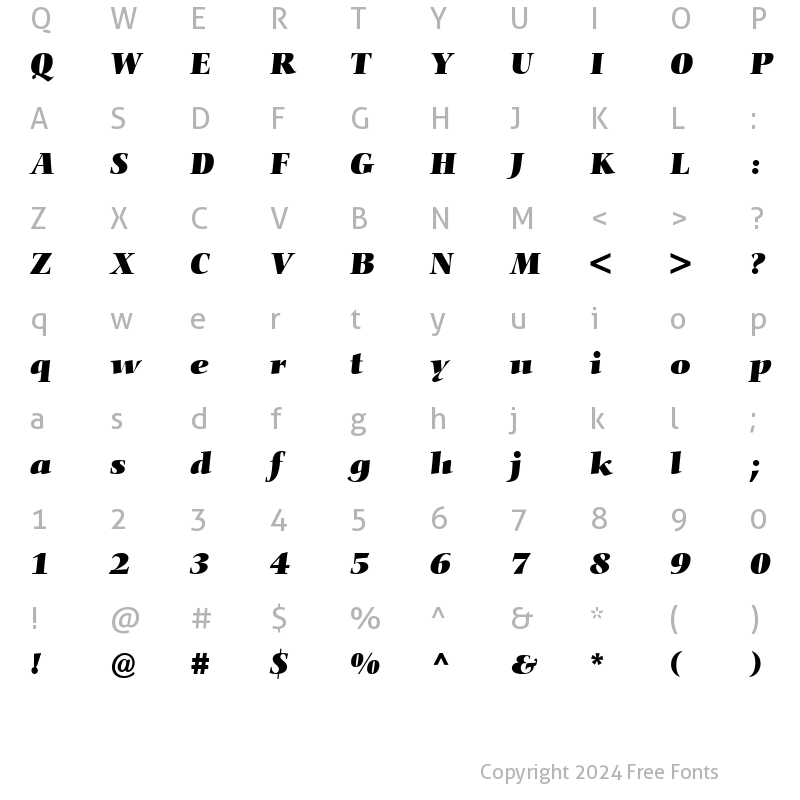 Character Map of Nofret BoldItalic