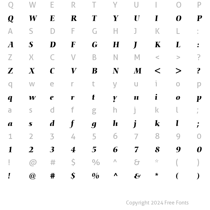 Character Map of Nofret ItalicBold