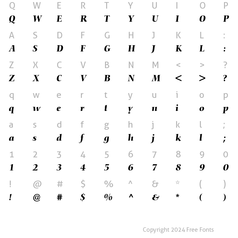 Character Map of Nofret-Medium MediumItalic