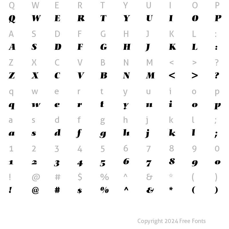 Character Map of NofretOldstyleFigures BoldItalic