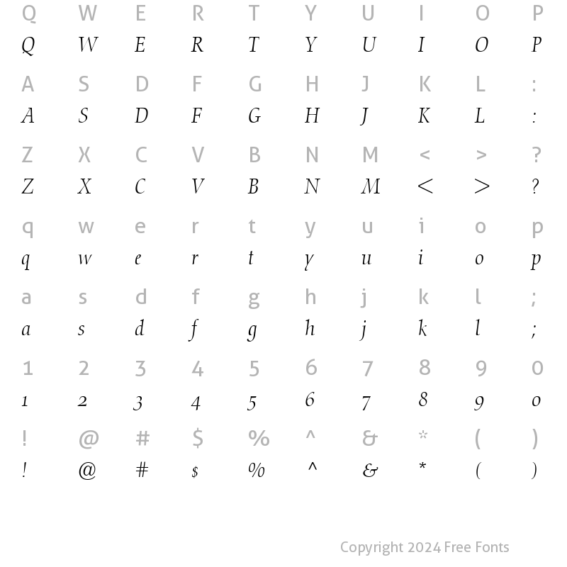 Character Map of NofretOldstyleFigures-Light LightItalic