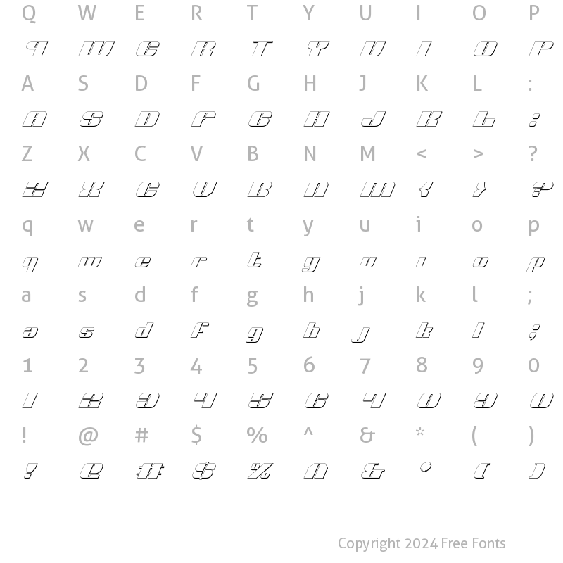 Character Map of Nolo Contendre Shadow Italic Shadow Italic