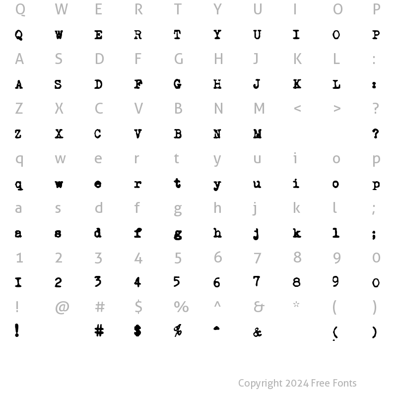 Character Map of NoMore Typewriters Oh not again!