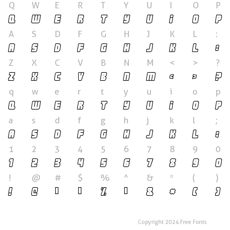 Character Map of Nonstop [italic] Regular