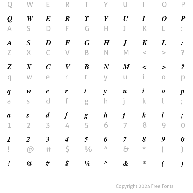 Character Map of Norasi BoldItalic