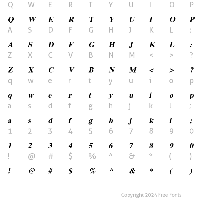 Character Map of Norasi BoldOblique