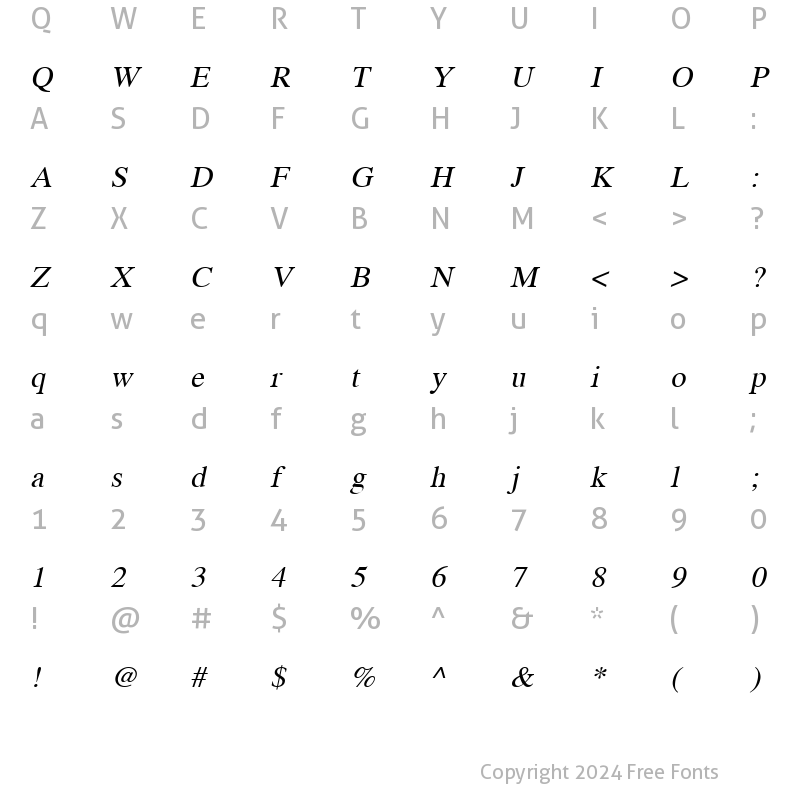 Character Map of Norasi Oblique