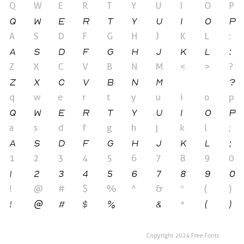 Character Map of Nord Light Italic