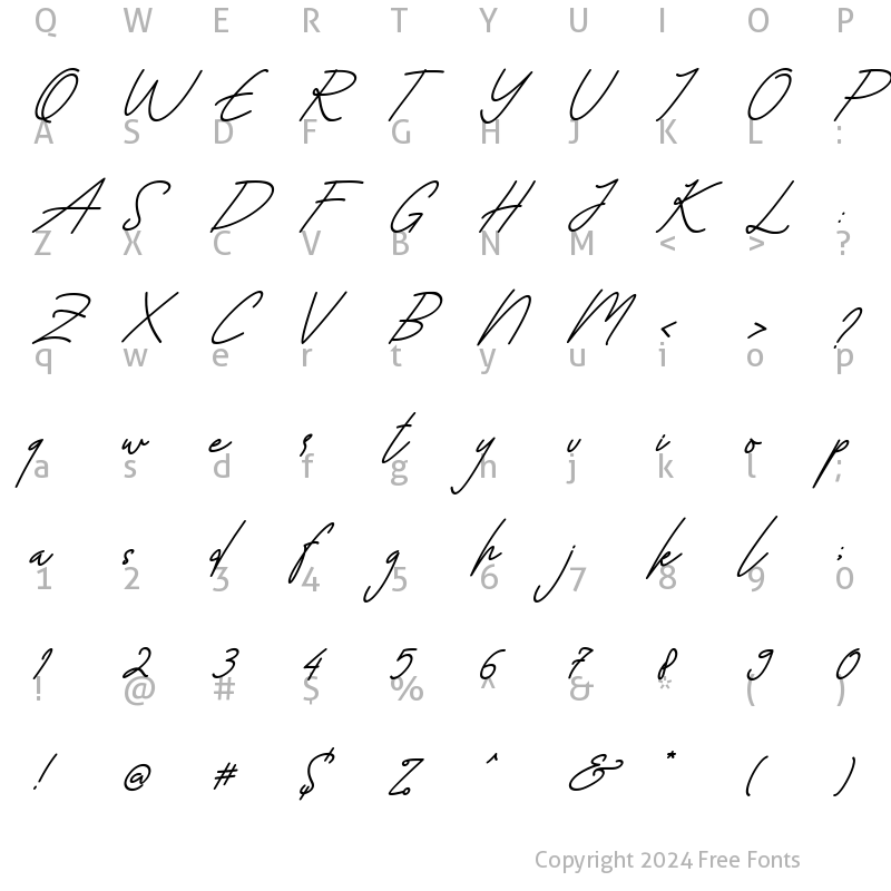 Character Map of Northern Side Italic