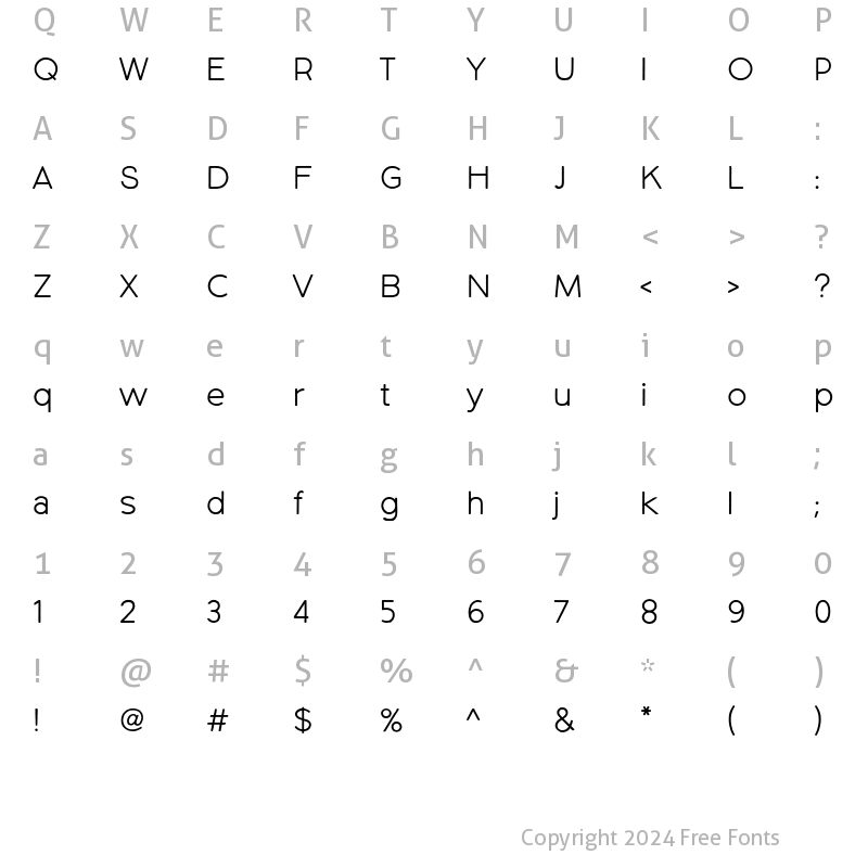 Character Map of Northwoods Light Regular