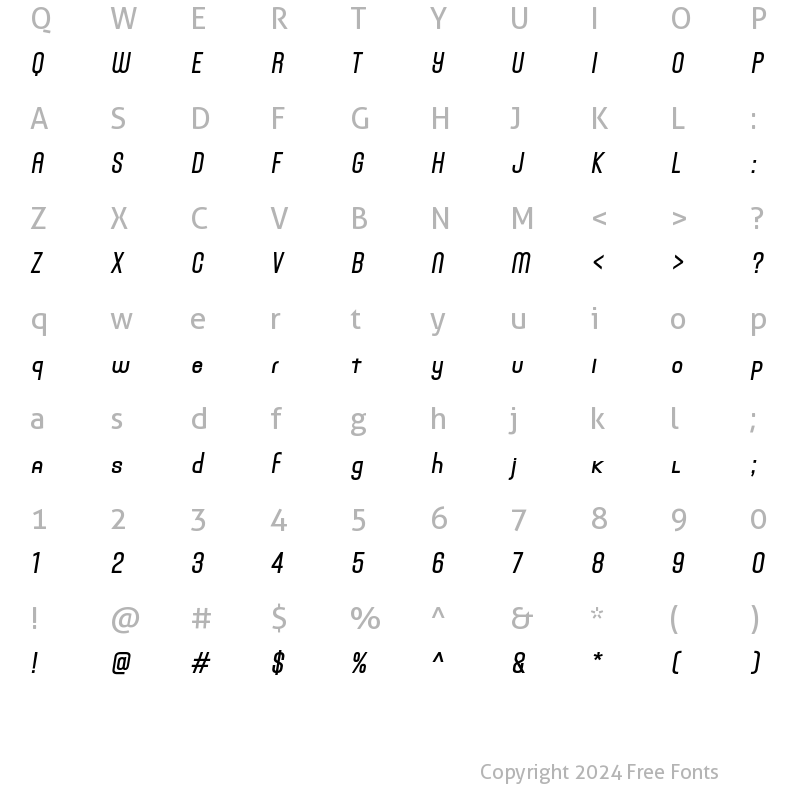 Character Map of Norway Bold Italic