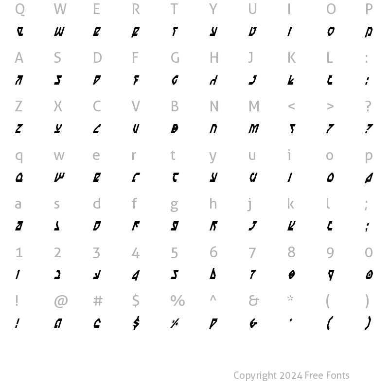 Character Map of Nostromo Condensed Italic Condensed Italic