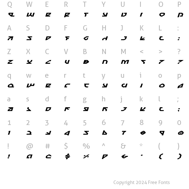 Character Map of Nostromo Expanded Italic Expanded Italic