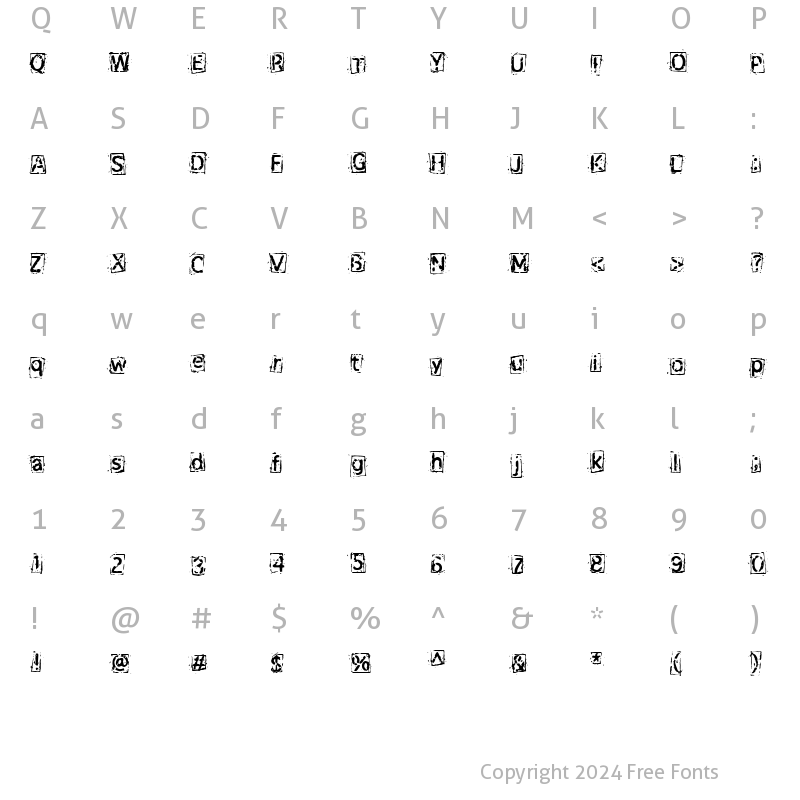 Character Map of Not Too Shabby Regular