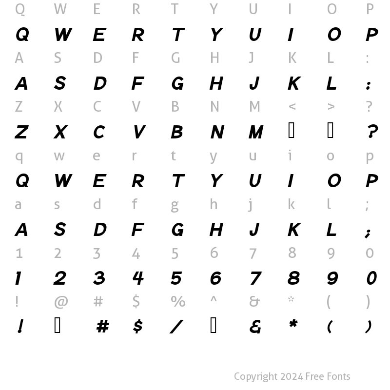 Character Map of Notation Bold Italic JL Regular