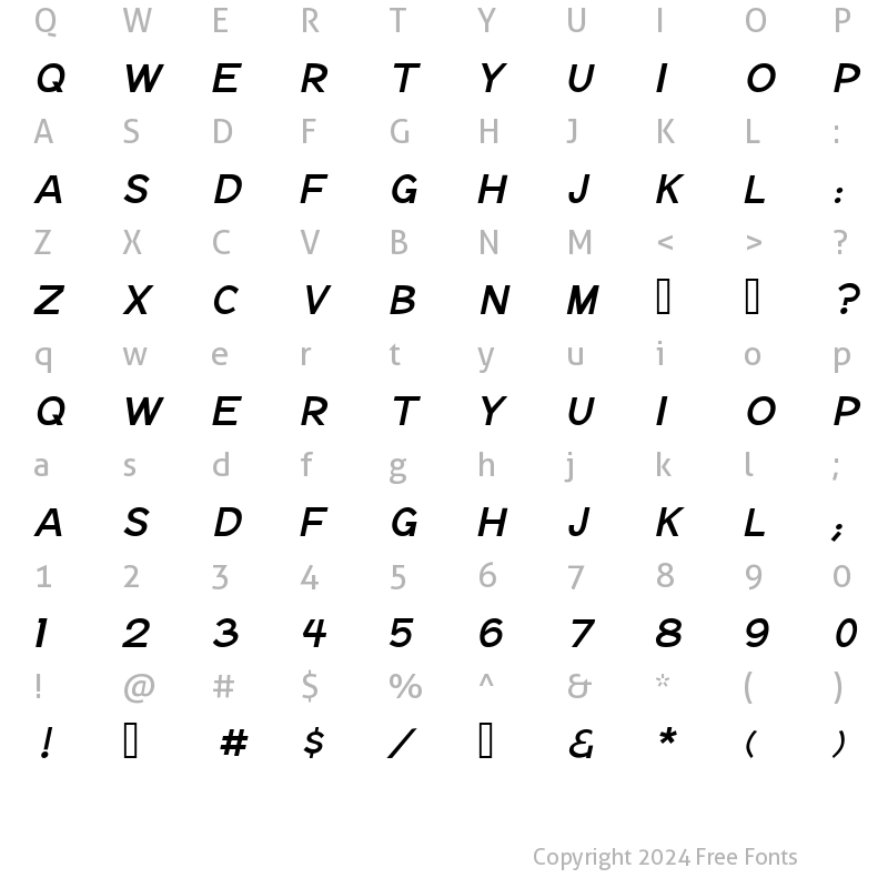 Character Map of Notation Italic JL Regular