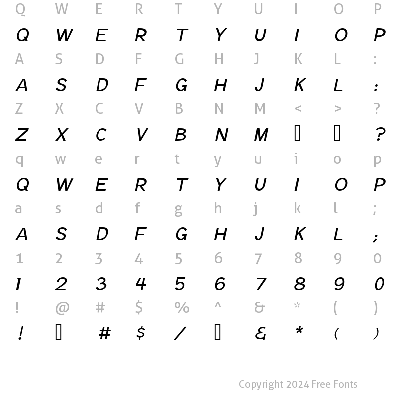 Character Map of Notation Italic Light JL Regular