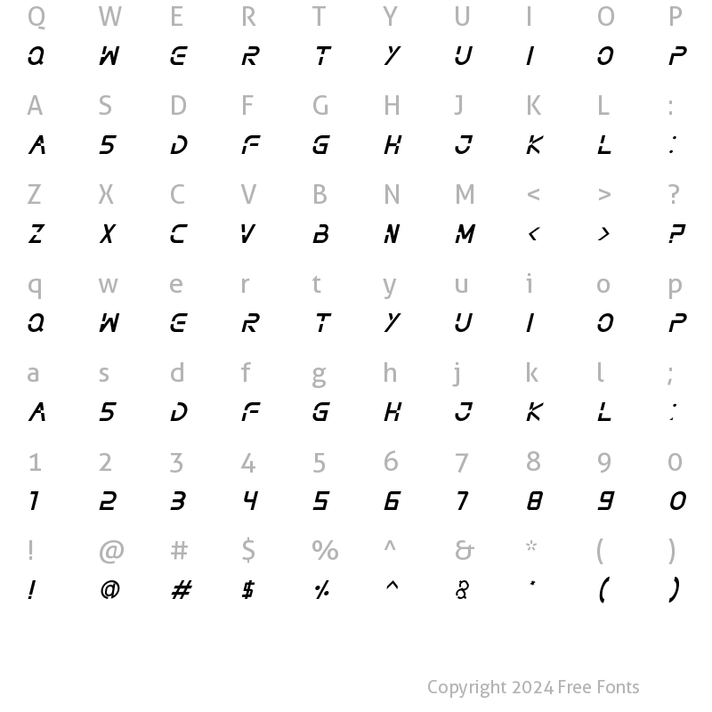 Character Map of NOTHAN Italic