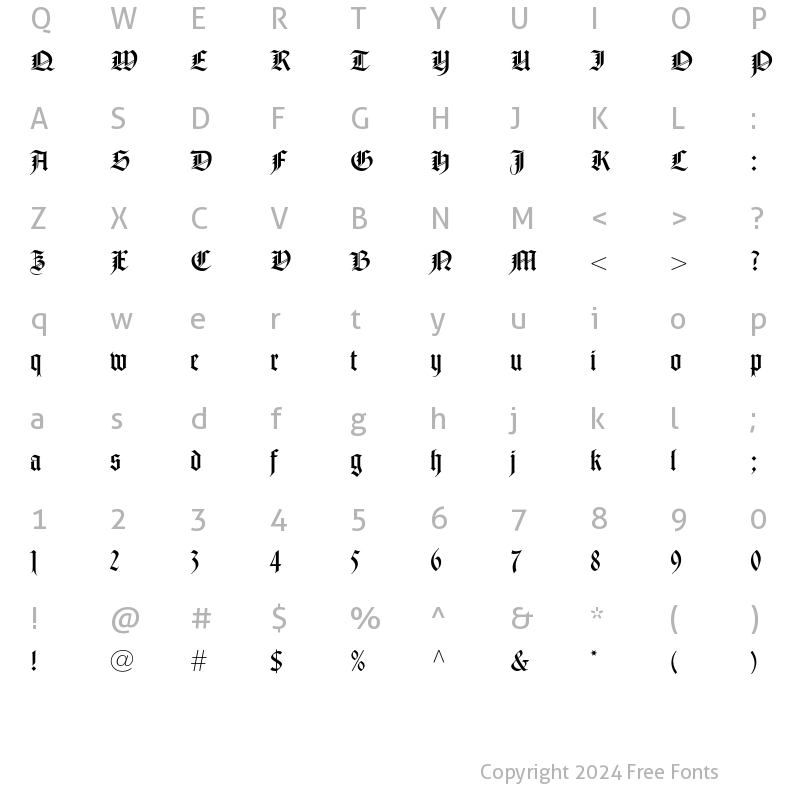 Character Map of Notre Dame LT Std Roman