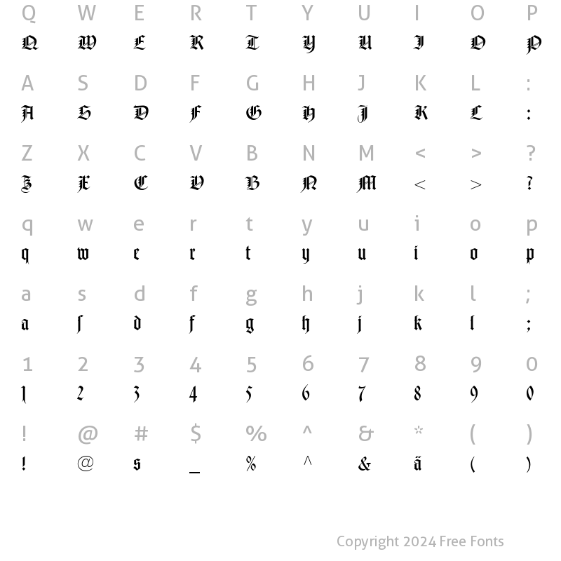 Character Map of NotreDameRomanDfr Roman