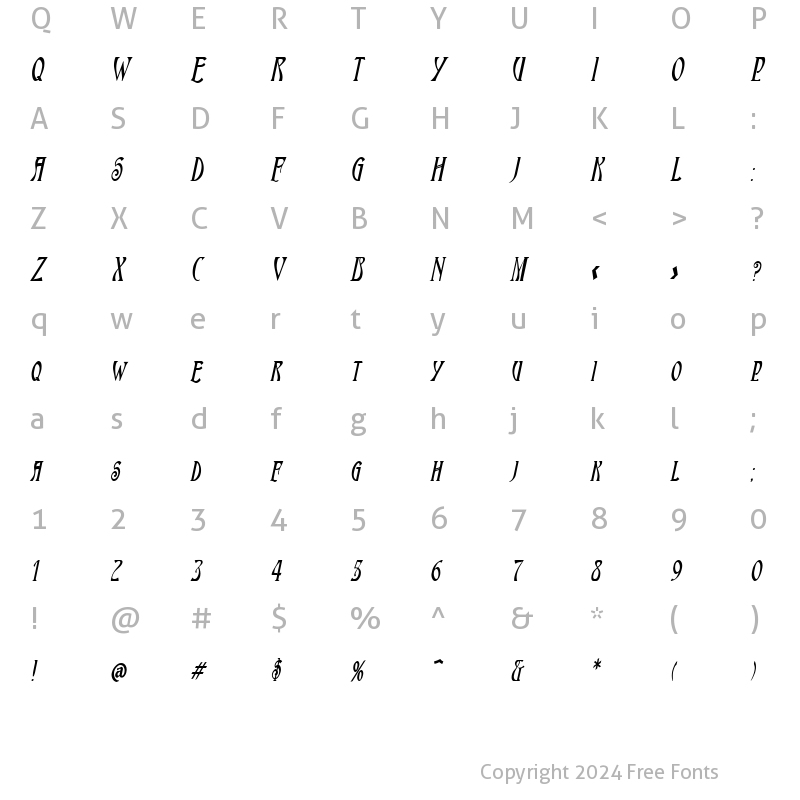 Character Map of Nouveau-Condensed Bold Italic