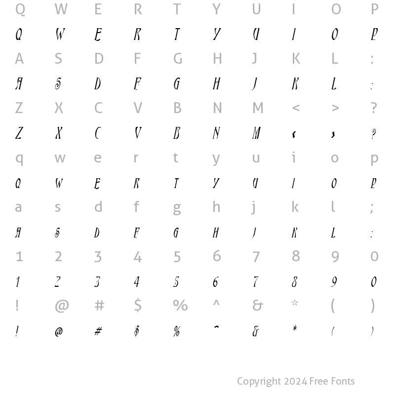 Character Map of Nouveau-Condensed Italic