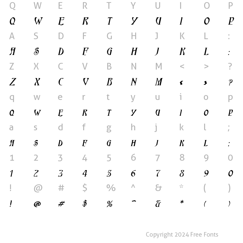 Character Map of Nouveau-Extended Bold Italic