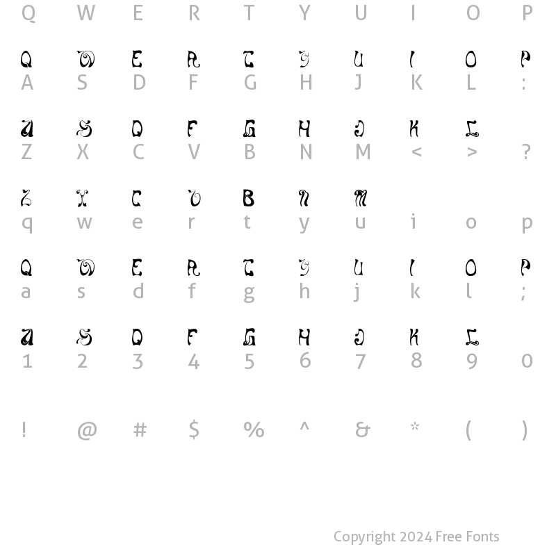 Character Map of NouveauTrois Regular