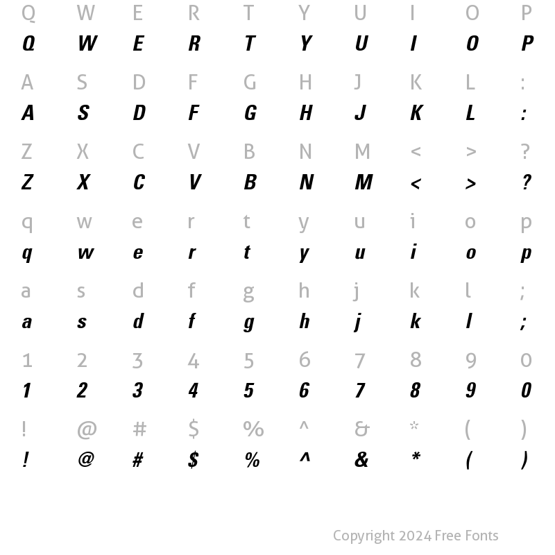 Character Map of Nova Condensed SSi Bold Condensed Italic