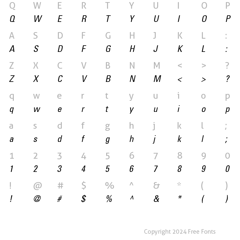 Character Map of Nova Condensed SSi Condensed Italic