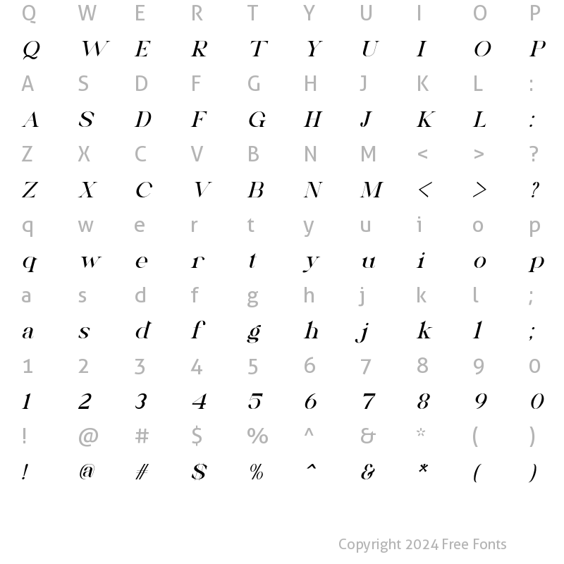 Character Map of Novembra Serif Font - Italic Italic