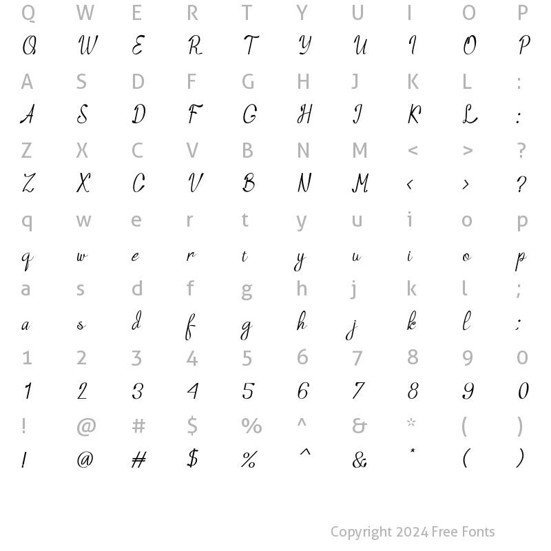 Character Map of Nozomi Italic