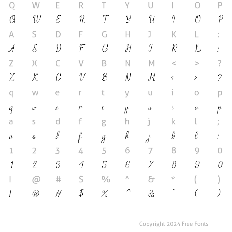 Character Map of Nozomi Thin Italic