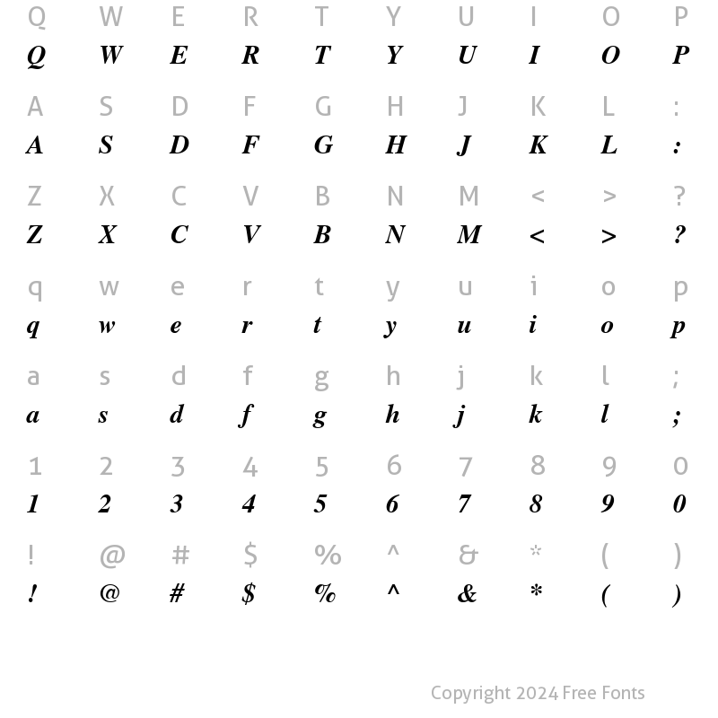 Character Map of NTTimes/Cyrillic BoldItalic