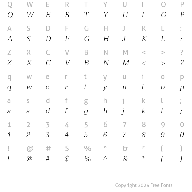 Character Map of Nuance Light SSi Light Italic